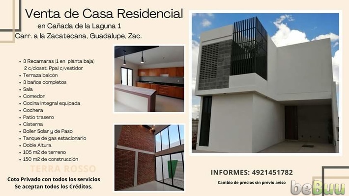 VENTA DE CASA NUEVA RESIDENCIAL, EN PRIVADA, GUADALUPE, ZAC., Zacatecas, Zacatecas