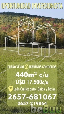 VENDO TERRENO ((DUEÑO DIRECTO)) 17.500 USD CADA UNO, Villa Mercedes, San Luis