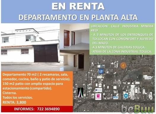 Se renta departamento en planta alta (2 recamaras, Toluca, Estado de México
